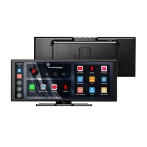 N95 portable multimedia display, front and rear views with app screen